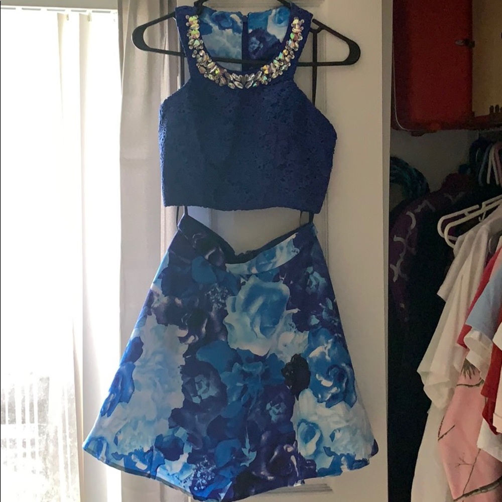 Two piece blue homecoming dress